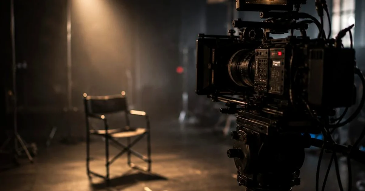Claqueta de rodatge i càmera de cinema en plató professional