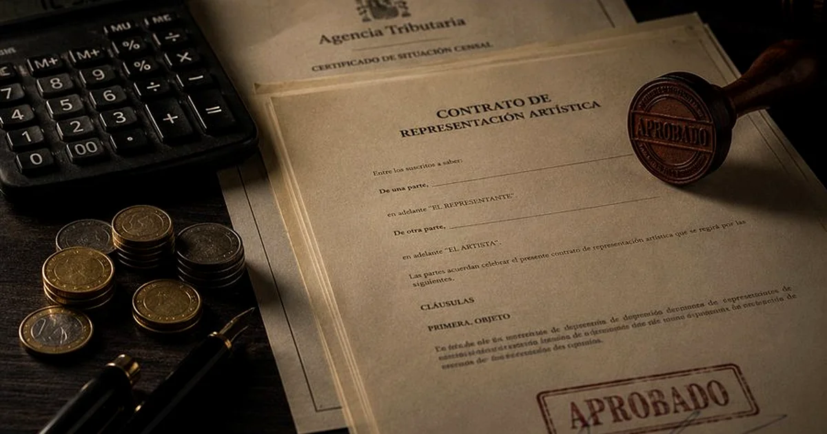 Actor revisando documentos sobre derechos y remuneracion AISGE en Espana
