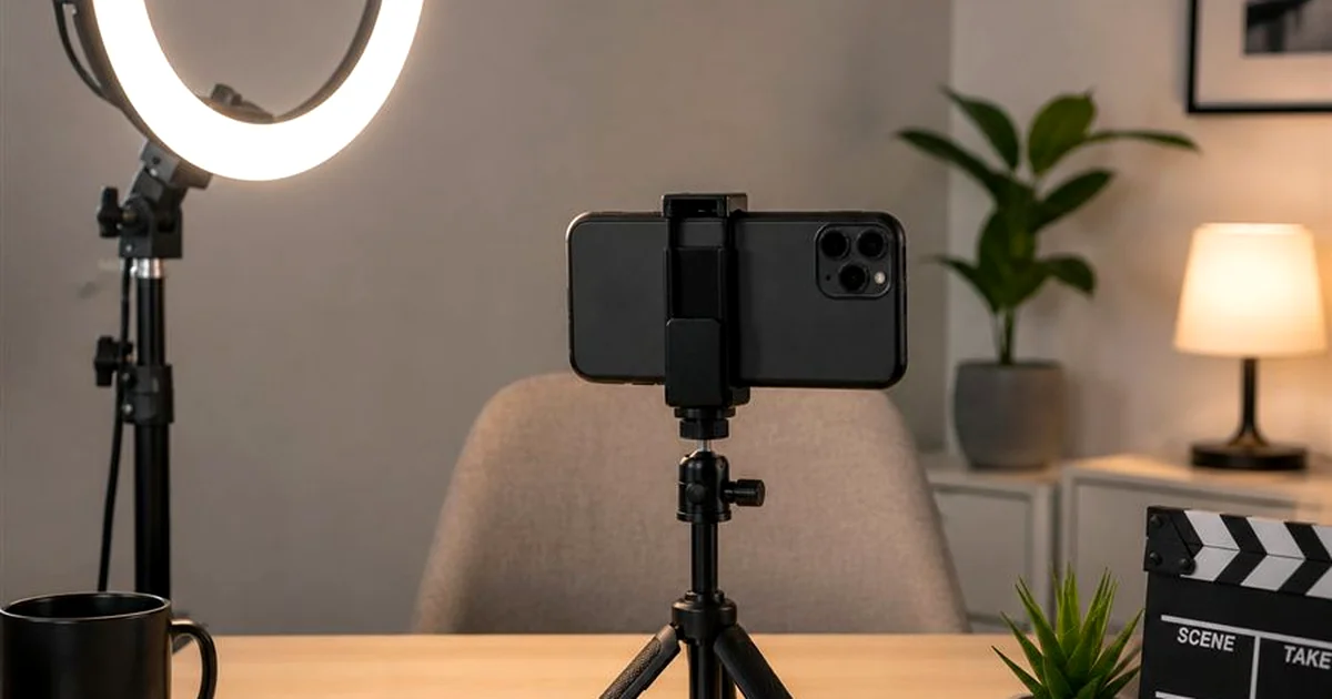 Actor grabando autotape en casa con camara profesional e iluminacion correcta