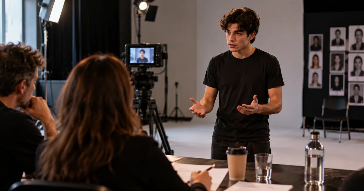 Advertising shoot set with a broadcast camera and product table on the soundstage