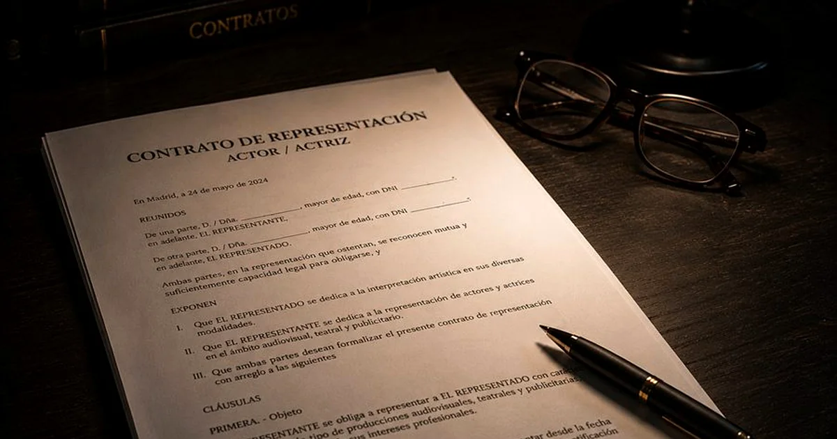 Actor revisando y firmando contrato artistico y derechos en Espana