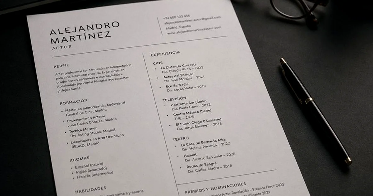 Actor writing and organizing their professional actor CV on a computer