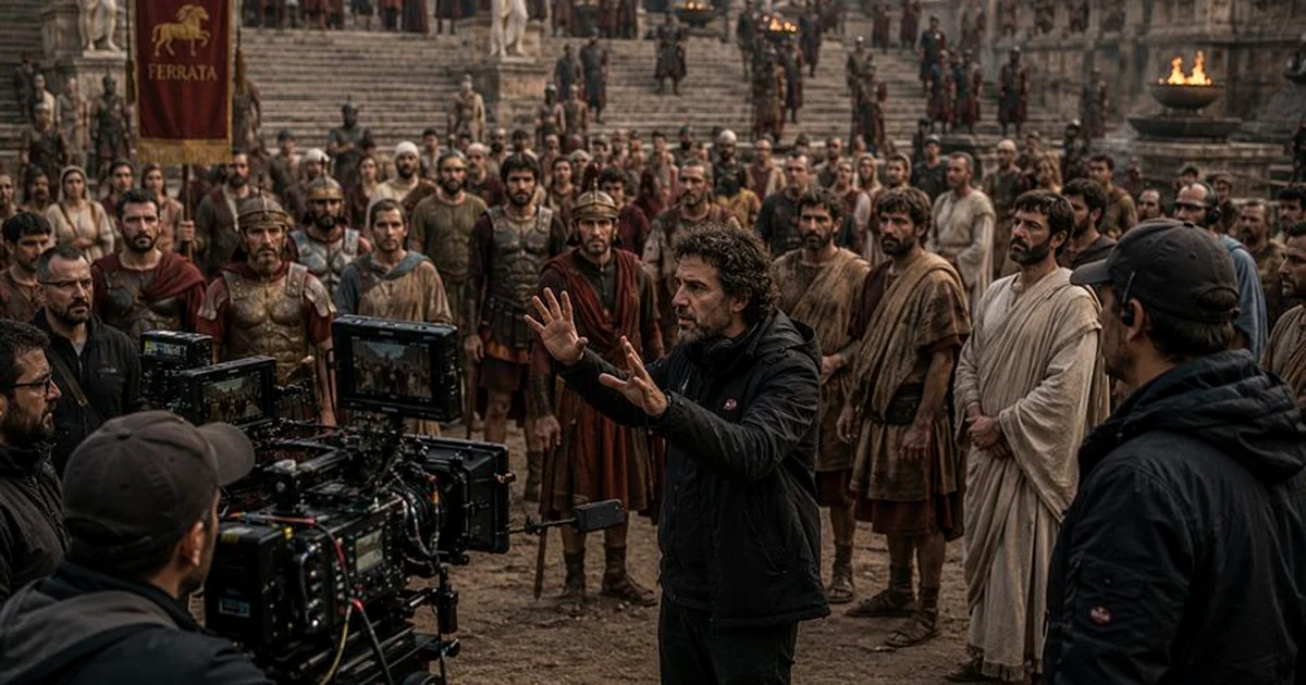 Extras y figurantes en plato de rodaje de cine y television