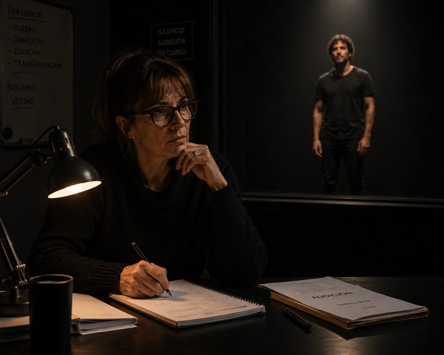 Director de casting avaliando actores nunha proba de selección