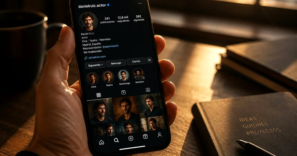 Actor profesional gestionando redes sociales para mejorar visibilidad