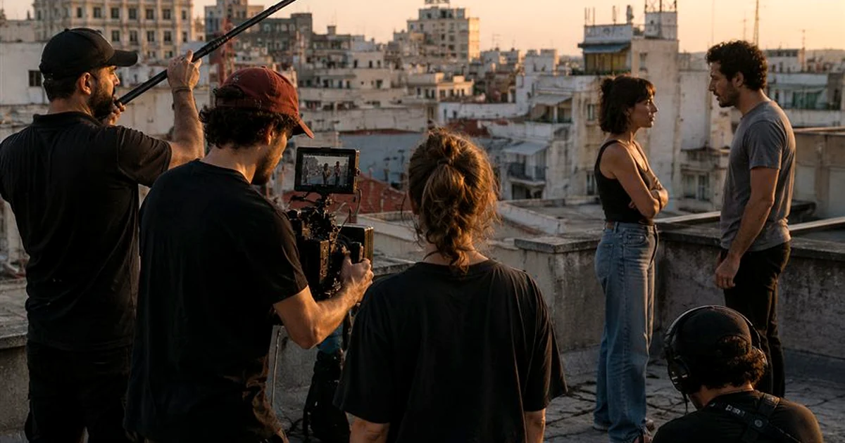 Equipo de rodaje independiente grabando una serie web en Espana